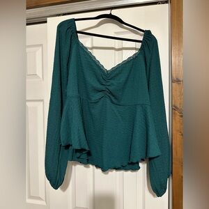ARULA Deep Teal Blouse with Lace Detail